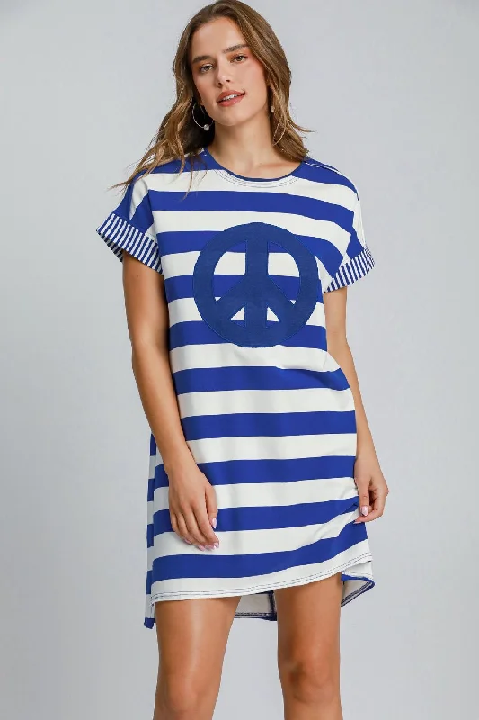 Clothing For Women Umgee Peace Applique Striped Short Sleeve Mini Dress