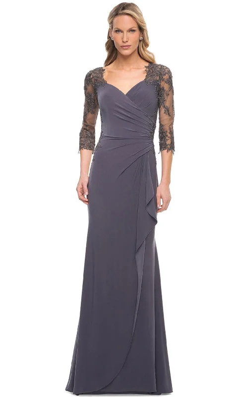 Trendy Aesthetics La Femme 30384 - Lace Covered Sleeves Net Jersey Gown
