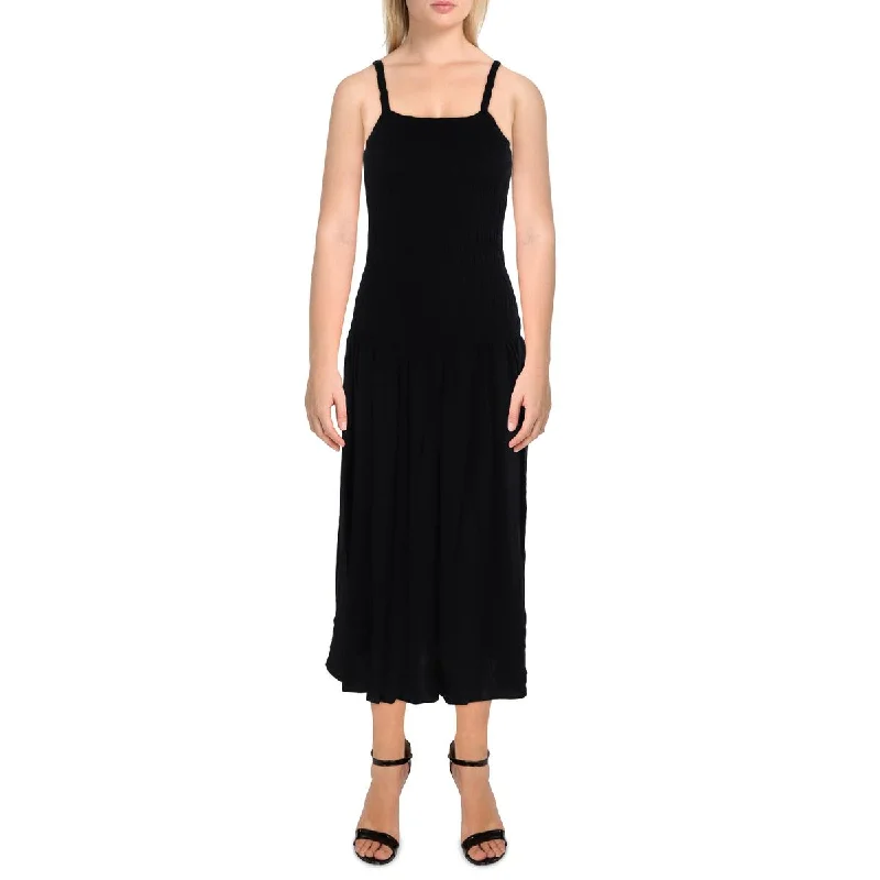 Relaxed Fashion Crescent Womens Smocked Sleeveless Midi Dress