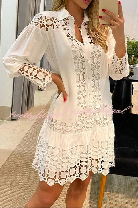 Sophisticated Style Chasing Love Guipure Lace Patch Shirt Dress