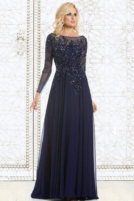 Trendy Street Style Feriani Couture -  Long Sleeve Beaded Illusion A-Line Evening Gown 26145