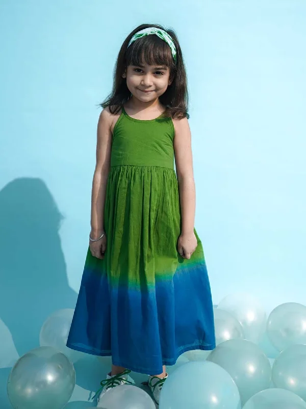 Valentine's Special Girls Maxi Dress Tie Dye Ombre -Green