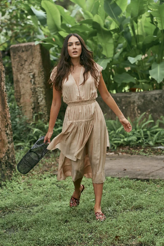 Women's Vacation Outfit Set ADELAIDE DRESS CHAMPAGNE