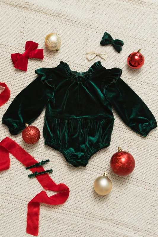 Trendy Attire For Her Baby Cleopatra Romper in Emerald Velvet