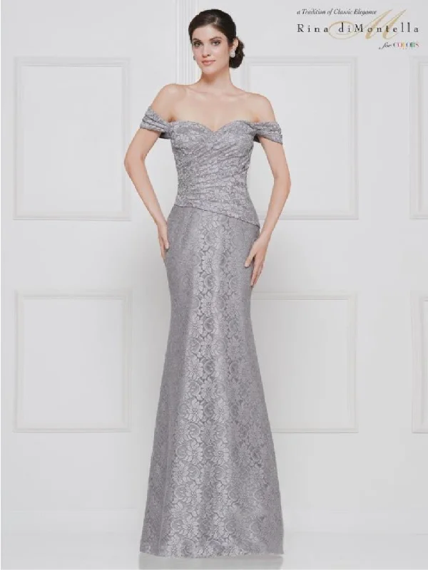 Winter Wardrobe Clearance Rina di Montella Long Formal Off Shoulder Gown 2650