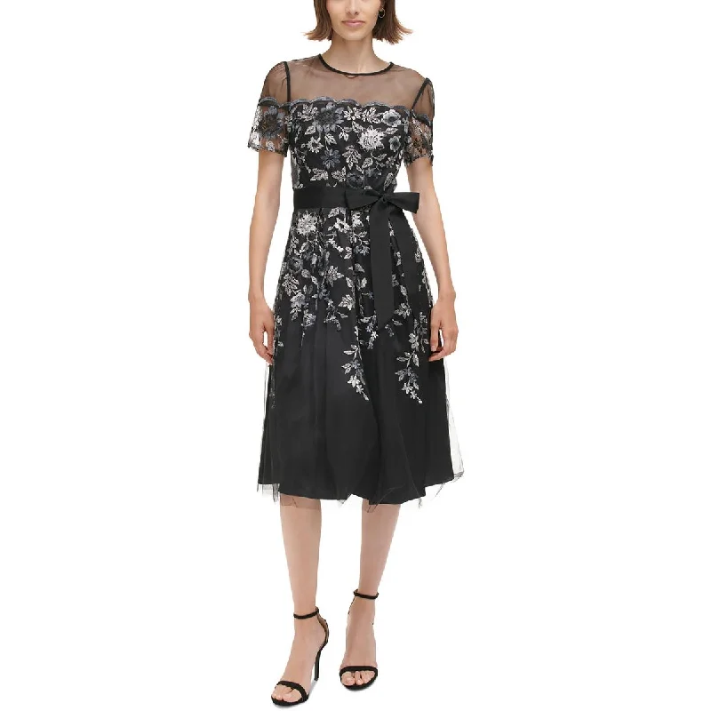 Plus Size Women Wear Eliza J Womens Metallic Embroidered Midi Dress