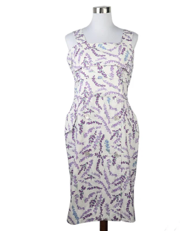 Flash Sale Clothing Max Mara White & Lilac Floral Print Dress sz 8