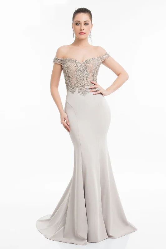 Online Boutiques Best Terani Couture - 1821E7130 Two-Toned Embroidered Bodice Mermaid Gown