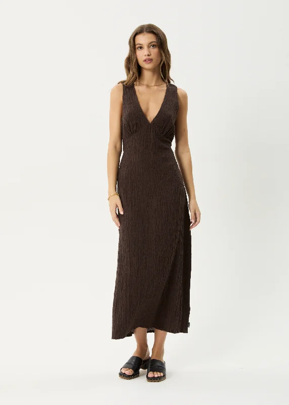 Wardrobe Essentials AFENDS Womens Focus - Seersucker Maxi Dress - Coffee