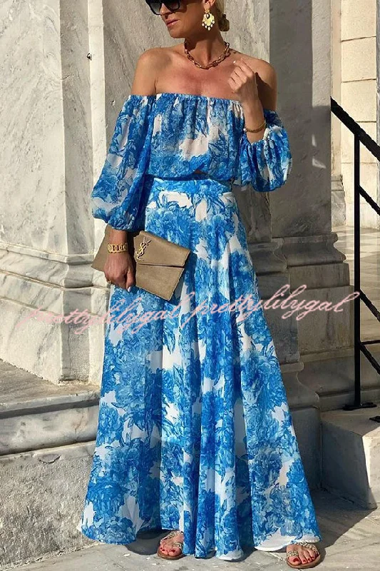 Forward Trendsetter Bali Breeze Floral Off Shoulder Elastic Waist Vacation Maxi Dress Forward Trendsetter Bali Breeze Floral Off Shoulder Elastic Waist Vacation Maxi Dress