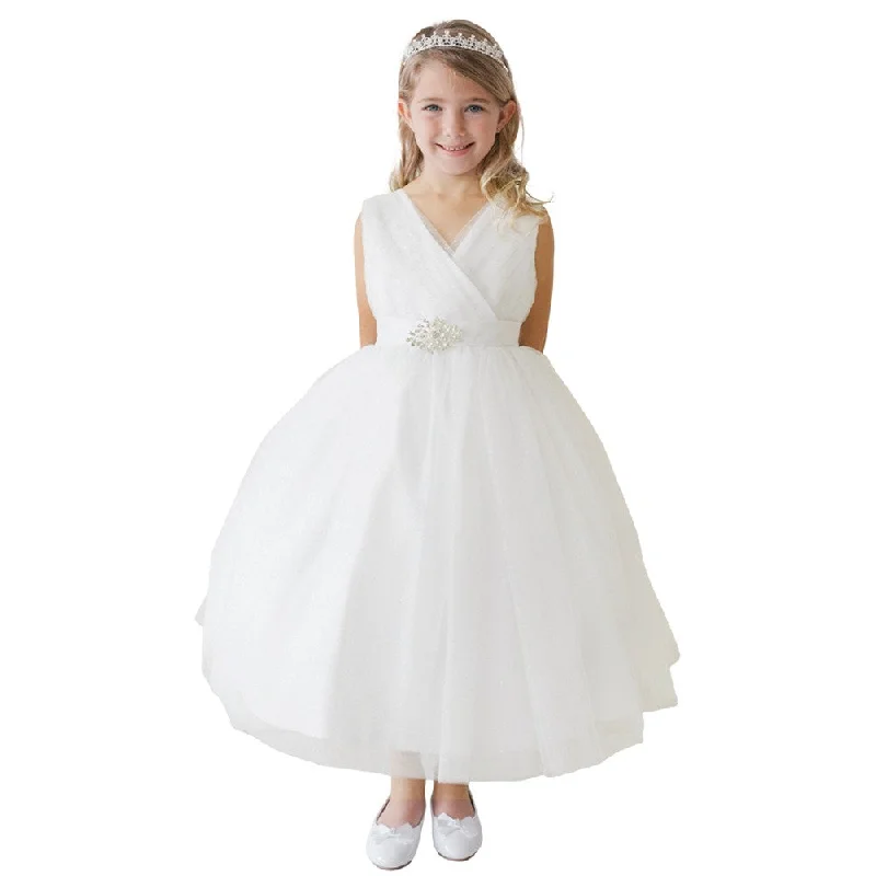 Crazy Discounts, Hurry Up Little Girls Ivory Glitter Tulle V-Neck Rhinestone Brooch Flower Girl Dress 2-6 Crazy Discounts, Hurry Up Little Girls Ivory Glitter Tulle V-Neck Rhinestone Brooch Flower Girl Dress 2-6