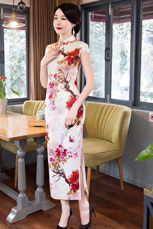 You'Ll Love Us Because Floral Print Long Qipao Dress