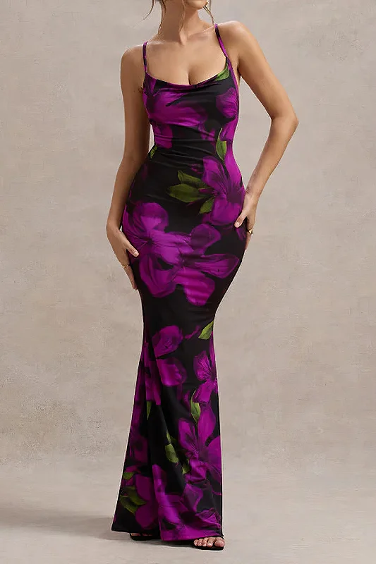 Exclusive Discount Floral Print Backless Sleeveless Maxi Dress