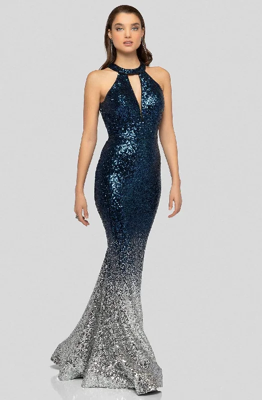 Clothes Of Woman Terani Couture - 1911P8177 Ombre Sequined Halter Cutout Gown