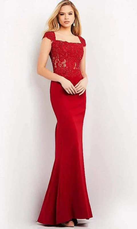 Women's Clothing Jovani - 06825 Square Neck Lace Sheath Evening Gown