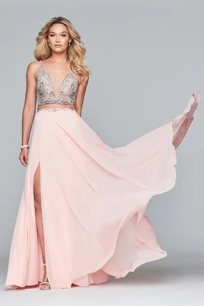 Embrace New Fashion Faviana - S10244 Two-Piece Crystal-Crusted Chiffon Gown