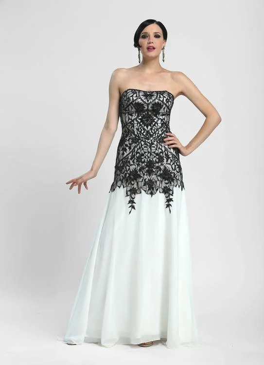 Seasonal Fashion Sue Wong - N4134 Strapless Lace Overlay A-line Gown