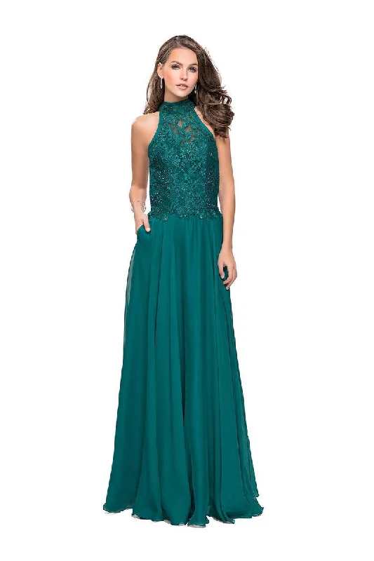 Plus Size Women’s Fashion La Femme - 25355 Bejeweled Illusion Halter Lace Chiffon Gown Plus Size Women’s Fashion La Femme - 25355 Bejeweled Illusion Halter Lace Chiffon Gown