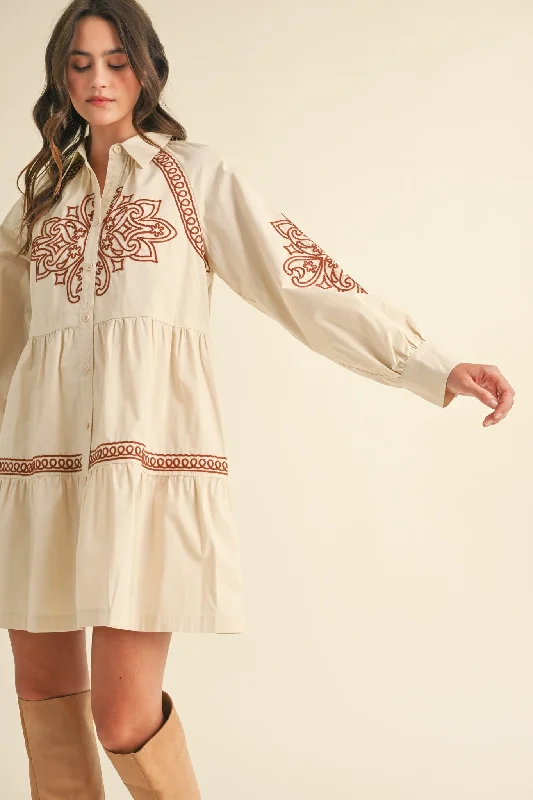 Versatile Outfits "Big Goals" Embroidered Button Down Mini Dress