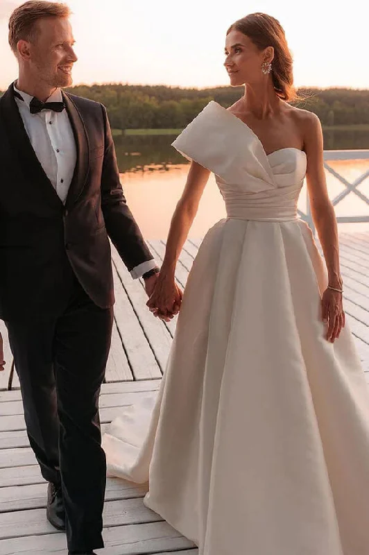 Best Deals Of The Season Roycebridal Vintage Satin One Shoulder Ball Gown Wedding Dresses With Train, MW1015 Best Deals Of The Season Roycebridal Vintage Satin One Shoulder Ball Gown Wedding Dresses With Train, MW1015