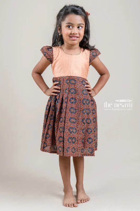 Casual Chic Simple Soft Cotton Printed Frock With Contrasting Yoke For Baby Girls