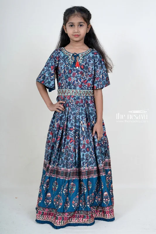 Affordable Online Boutiques Girls Designer Pleated Silk Cotton Blue Anarkali Kurta With Embroidery Hip Belt Affordable Online Boutiques Girls Designer Pleated Silk Cotton Blue Anarkali Kurta With Embroidery Hip Belt