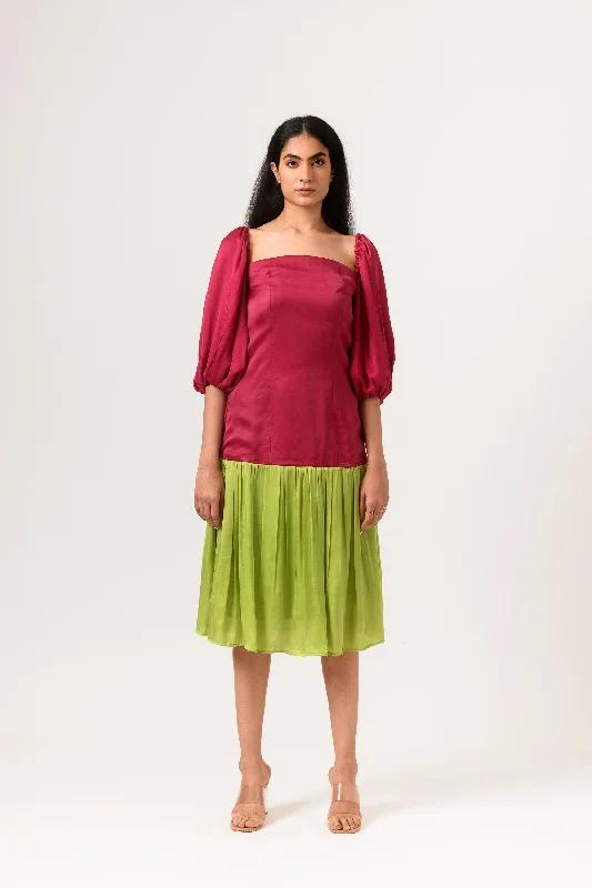 Dive Into Trendy Styles Wine-Green Gather Dress