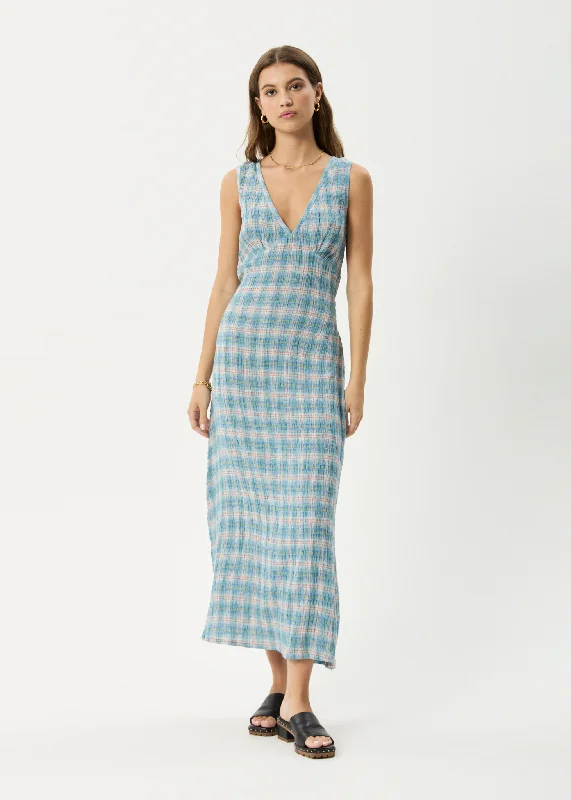 Season Sale AFENDS Womens Position - Seersucker Check Maxi Dress - Lake Check