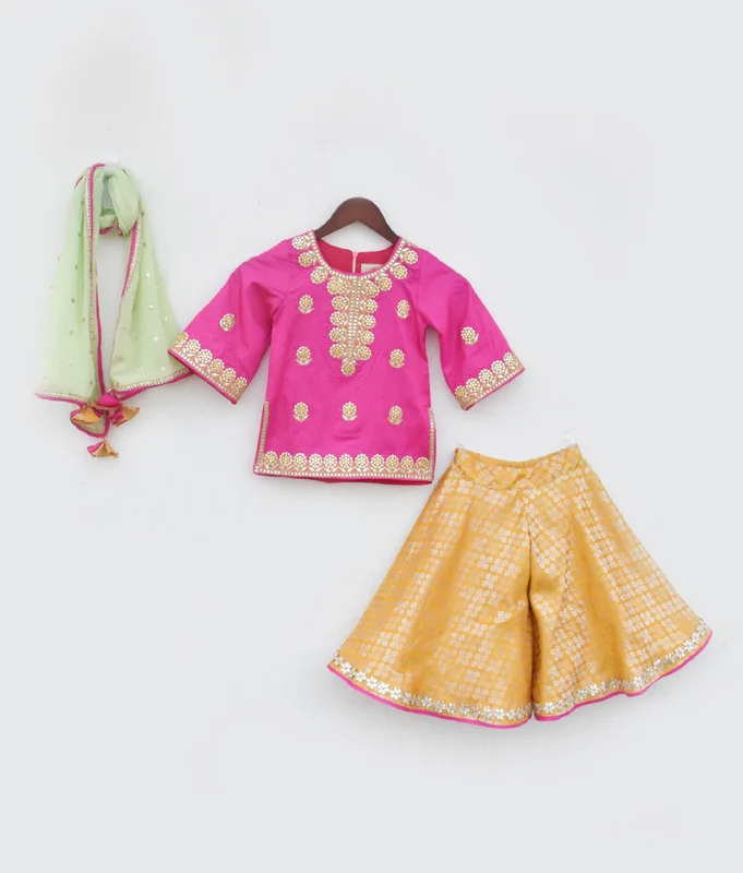 Gorgeous Glamour Collection Pre-Order - Pink Kurti with Yellow Brocade Sharara for Girls Gorgeous Glamour Collection Pre-Order - Pink Kurti with Yellow Brocade Sharara for Girls