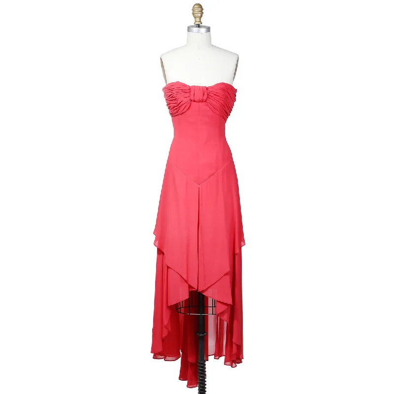 Signature Style Essentials 1980s Red Strapless Tiered Gown