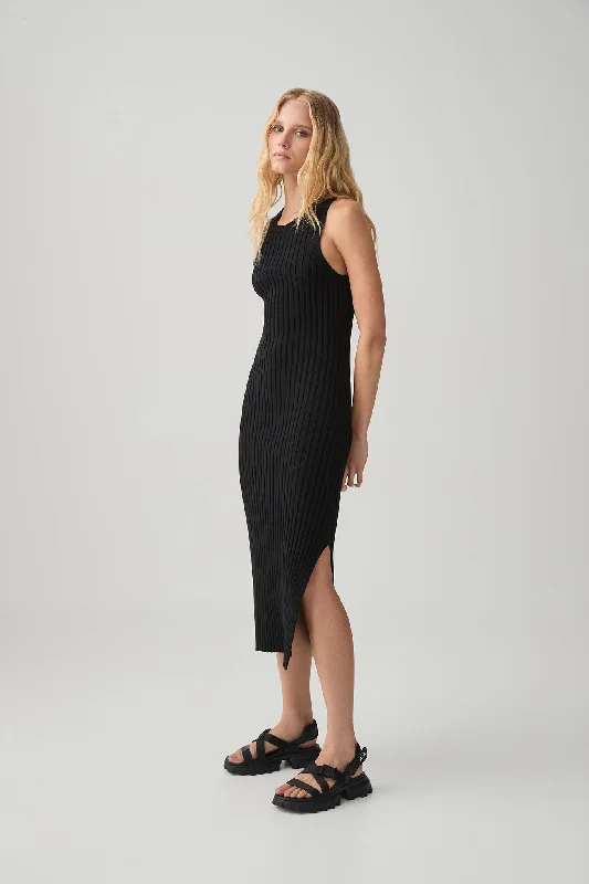 Women's Clothes For The Office Rib Knit Hem Split Dress 816