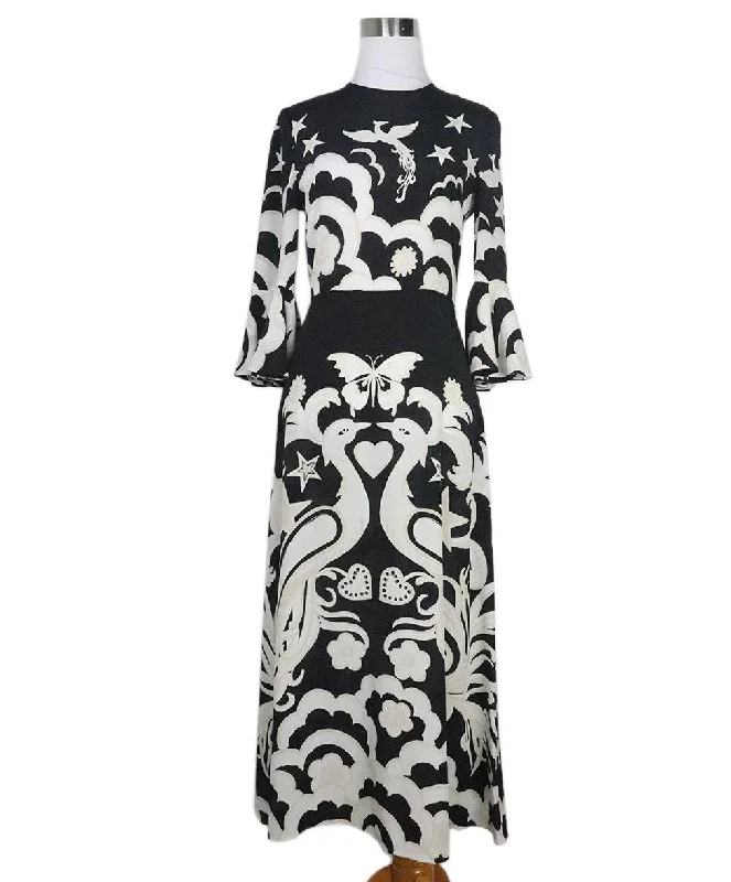 Vibrant Prints Valentino B&W Print Silk Dress sz 2