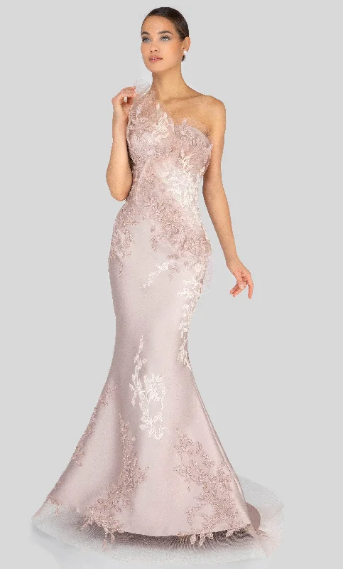 Women Online Clothing Boutiques Terani Couture - 1911E9095 Embroidered Asymmetric Neck Mermaid Gown