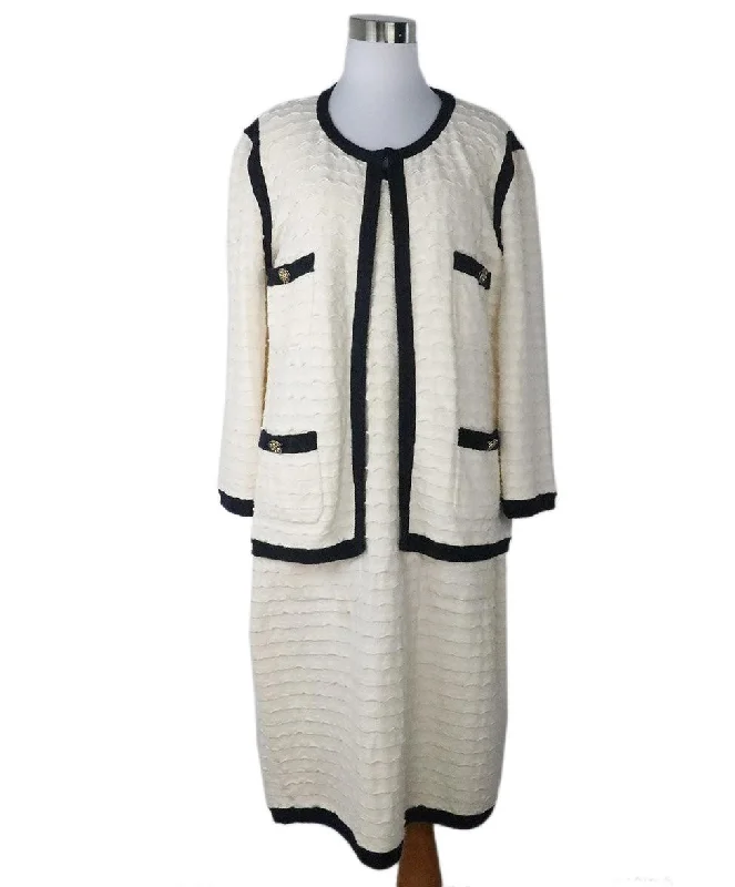 Women's Clothing Sets Chanel Ivory Cotton 2 PC Dress Set w/ Black Trim sz 14