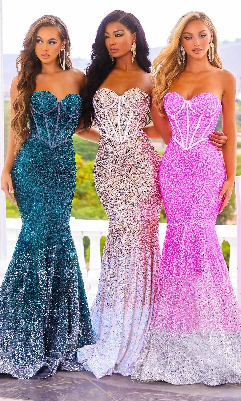 End Of Season Clearance Portia and Scarlett - Ps22346 Strapless Ombre Sequin Gown