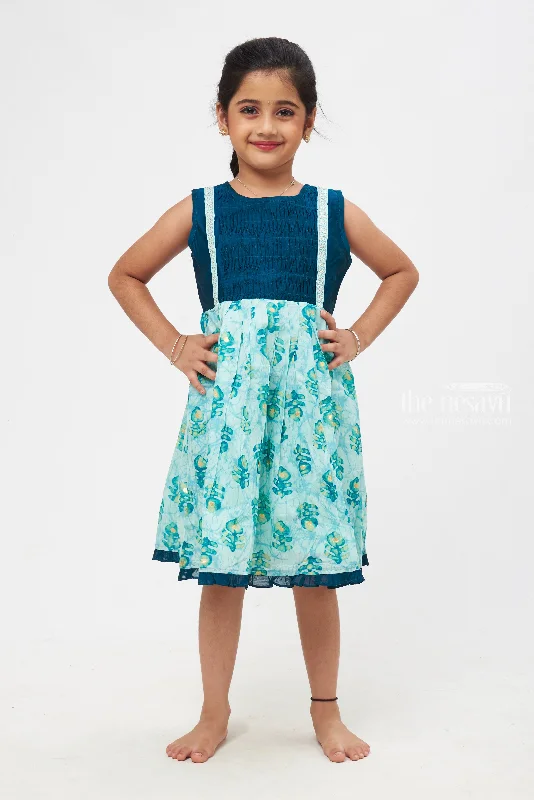 Premium Fashion Girls' Nautical Blue Tropical Turtle Adventure Cotton Frock for Girls Premium Fashion Girls' Nautical Blue Tropical Turtle Adventure Cotton Frock for Girls