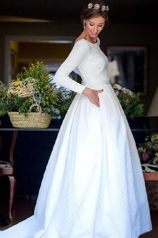 Discount Price Roycebridal White Ball Gown Long Sleeves Backless Wedding Dresses With Pocket, MW968 Discount Price Roycebridal White Ball Gown Long Sleeves Backless Wedding Dresses With Pocket, MW968