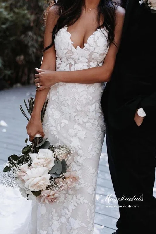 Clothing Brands Roycebridal Mermaid V-neck Open Back Lace Appliques Beach Wedding Dresses, MW871 Clothing Brands Roycebridal Mermaid V-neck Open Back Lace Appliques Beach Wedding Dresses, MW871
