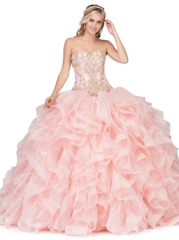 Sporty Streetwear Dancing Queen - 1250 Strapless Embroidered Ruffled Quinceanera Gown