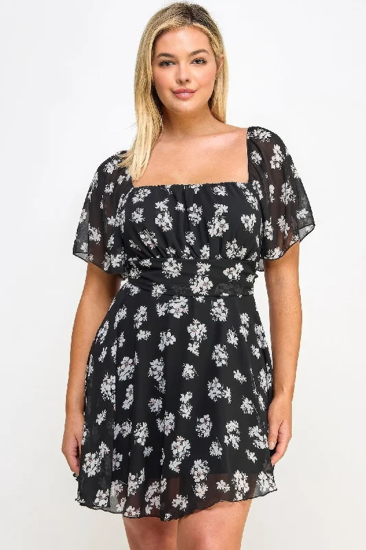 New In This Season Plus Size Floral Chiffon Dress