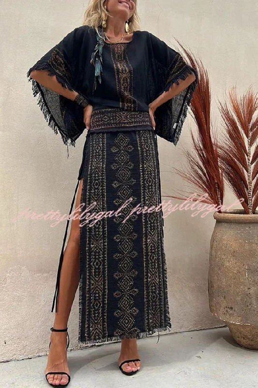 Boutique Dress Online Alana Linen Blend Ethnic Print Patchwork Side Lace-up Maxi Skirt Boutique Dress Online Alana Linen Blend Ethnic Print Patchwork Side Lace-up Maxi Skirt