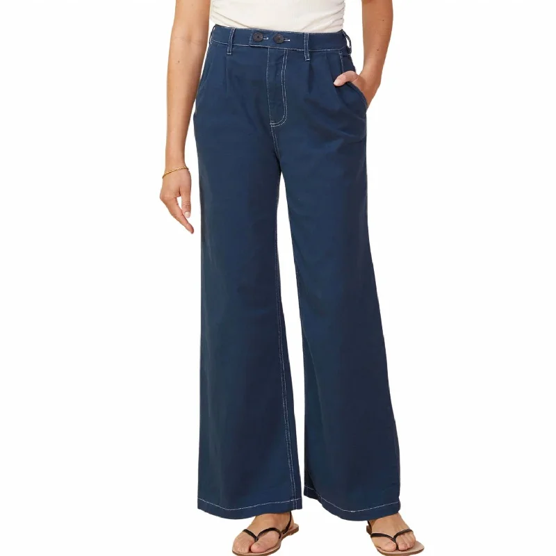 Summer Fashion Cotton Twill Wide Leg Trousers In Dark Denim