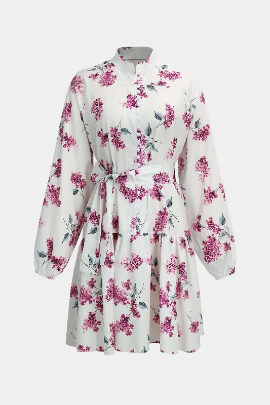 Affordable Online Boutique Floral Print Tie-Up Long Sleeve Mini Dress