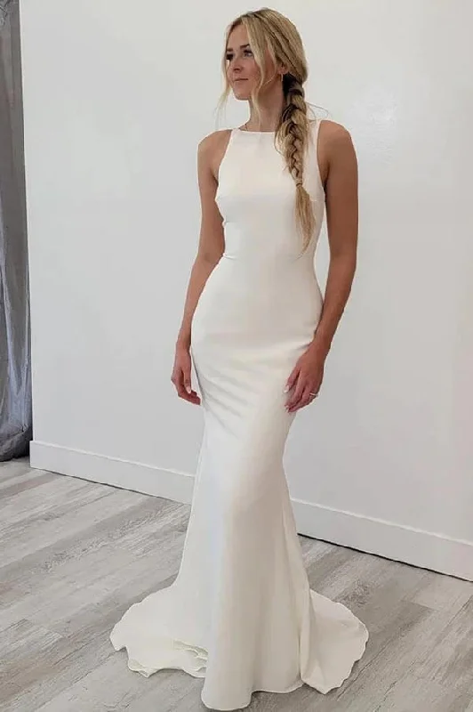 Fashion Women's Clothing Roycebridal Satin Mermaid Scoop Neck Open Back Wedding Dresses, Bridal Gowns, MW897 Fashion Women's Clothing Roycebridal Satin Mermaid Scoop Neck Open Back Wedding Dresses, Bridal Gowns, MW897