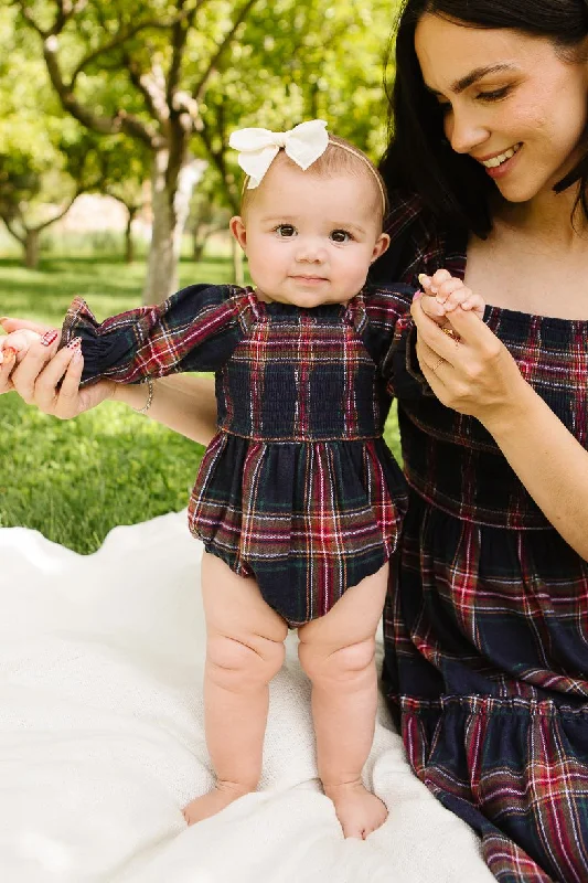 Redefining Women's Fashion Baby Madeline Romper in Navy Plaid - FINAL SALE