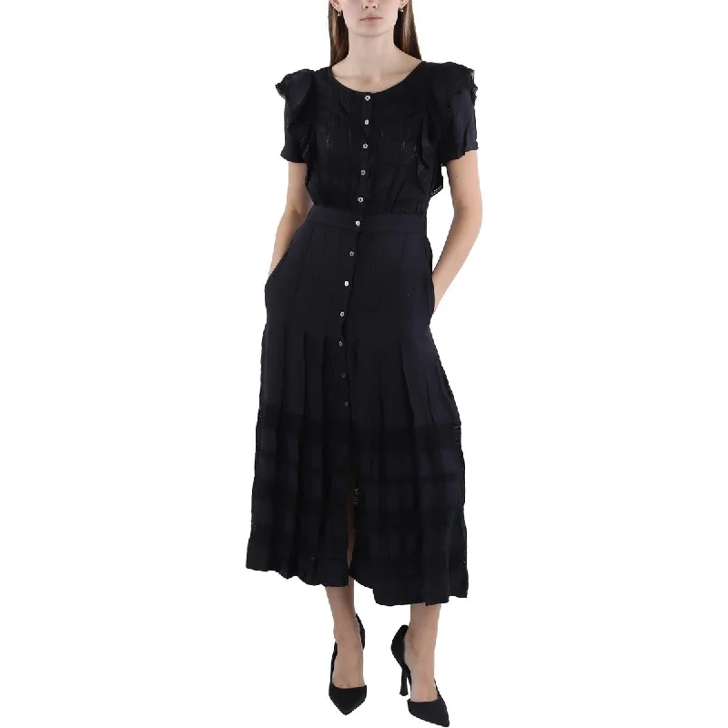 Luxe Women's Fashion LoveShackFancy Womens Kesari Embroidered Button-Down Midi Dress