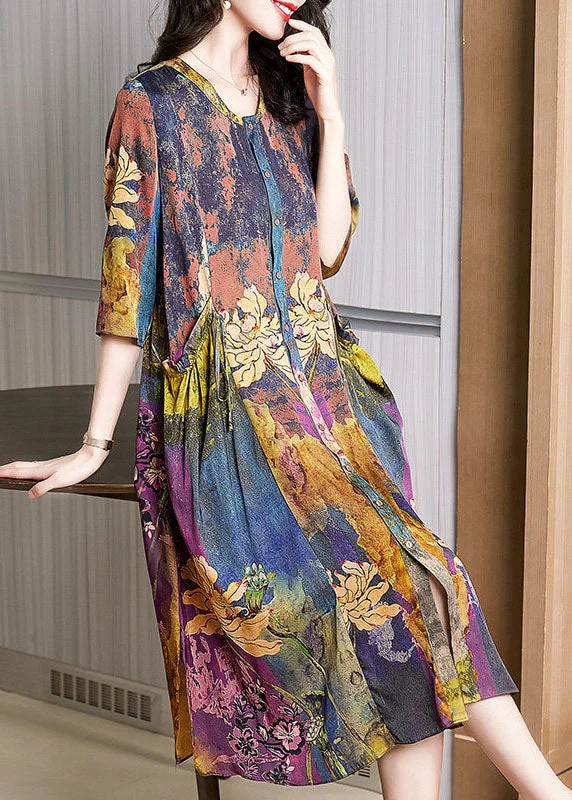 Stylish Women's Apparel Bohemian Floral Pockets Wrinkled Patchwork Silk Dress Summer Stylish Women's Apparel Bohemian Floral Pockets Wrinkled Patchwork Silk Dress Summer