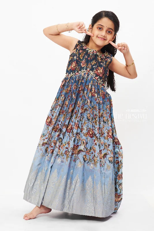 Exclusive Discount Enchanted Blue A-Line Anarkali Gown for Girls - Festive Elegance