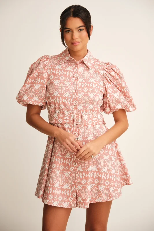 Discover Now SHAUNA PUFF SLEEVE MINI DRESS ROSE