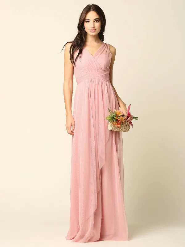 Minimalist Women’s Fashion Clothing Long Formal Bridesmaids Sleeveless Tulle Dress